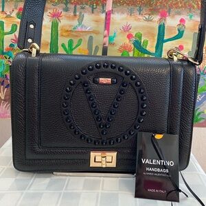 Valentino, Alice Rock Black Leather Shoulder Bag, Authentic, Small